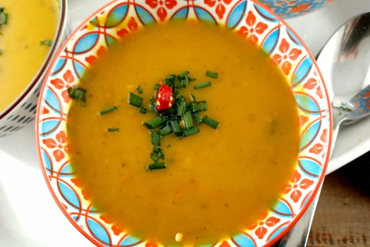 Creamy Butternut Soup made with Chicken Stock and Curry Spices