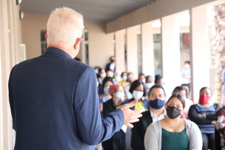 Premier Alan Winde hears what Wynberg social workers have to say